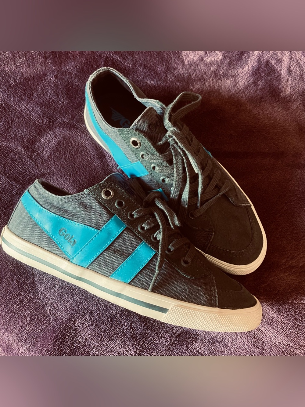 Blue-Striped Black Canvas Sneakers